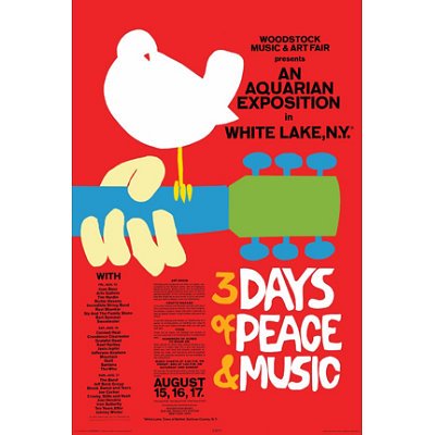 Woodstock 3 Days of Peace Music - Red Music Poster Print - 24x36
