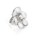 Large Flower Fashion Ring White & Silver