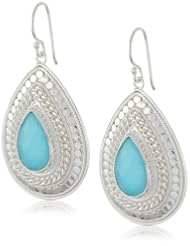 Anna Beck Designs "Gili" Sterling Silver Wire Rimmed Turquoise Chain Drop Earrings