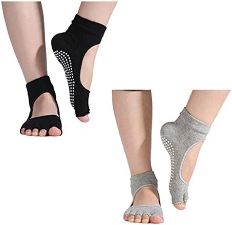 Pilates Toeless Yoga Grip Socks for Women - 2 Pairs Non Slip Barre Exercise
