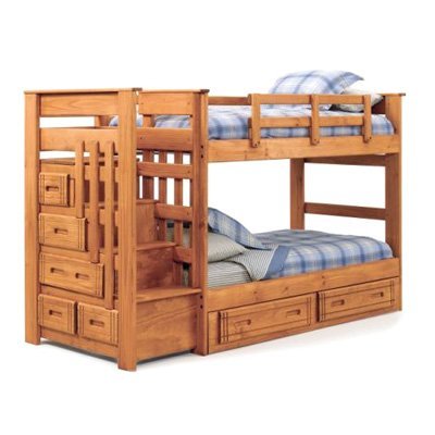 Woodcrest Woody Creek Twin over Twin Bunk Bed with Stairs plus 2 Free Mattresses! - WCM408