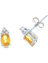 1.48CTW 14K White Gold Genuine Yellow Sapphire and Diamond Stud Earrings
