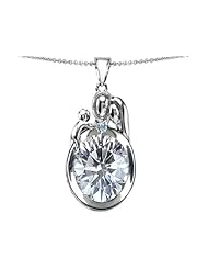 Original Star K (tm) Loving Mother And Father With Child Pendant With Genuine 11x9 Oval White Topaz in .925 Sterling Silver