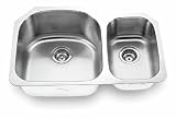 Yosemite Home Decor MAG3121R 18-Gauge Stainless Steel Undermount Double-Bowl Sink, 31-1/2-by-20-5/8-by-7-Inch, 9-Inch Right, Satin