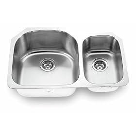 Yosemite Home Decor MAG3121 18-Gauge Stainless Steel Undermount Double-Bowl Sink, 31-1/2-by-20-5/8-by-7-Inch, 9-Inch Right, Satin