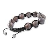 Labradorite Bead Knotted Bracelet in Black String - Bead Size: 8mm, Adjustable Length