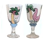 ArtisanStreet's Set of 2 Glasses with Flamingo Design. Hand Painted, Made to order, Signed