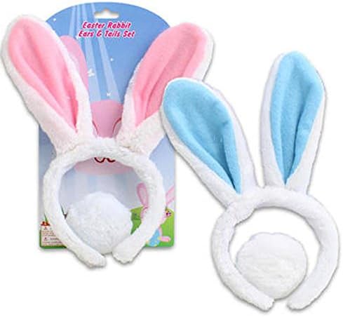 Easter Bunny Ears - Plush Rabbit Ears and Cotton Tail- 1 Assorted Color