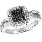 Genuine Black and White Diamond Twist Design Ring