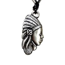 Native American Indian Warrior Pewter Pendant on Adjustable Choker