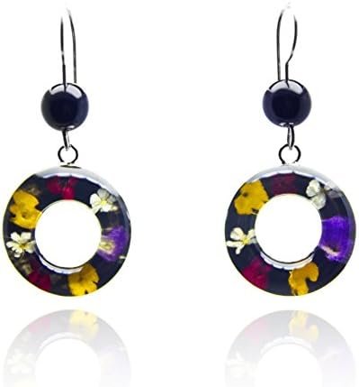 Sterling Silver Double Rounded Earrings with Natural Flowers