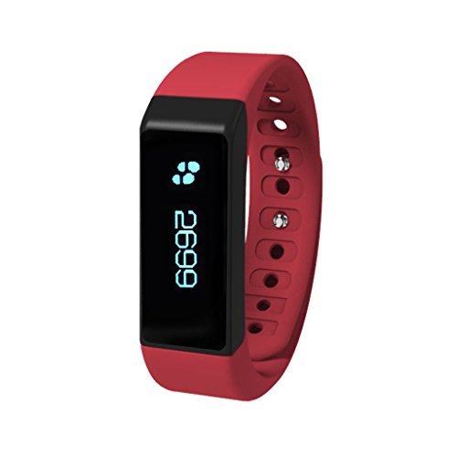 iWOWN Smart Bracelet i5plus IP65 Water Resistant Fitness Trackers with OLED Touch Screen, Bluetooth 4.0 Pedometer, Wristband, Sleep Monitor, Call/MSM Reminder for Android/ iOS Smartphone Red