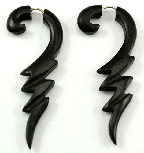 A Pair of Tribal Organic Wooden Earrings Fake Gauges Tattoo Wood Faux Plugs Tapers