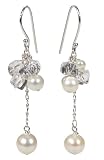 Sterling Silver w/ White Freshwater Cultured Pearl and Crystal Dangle Earrings