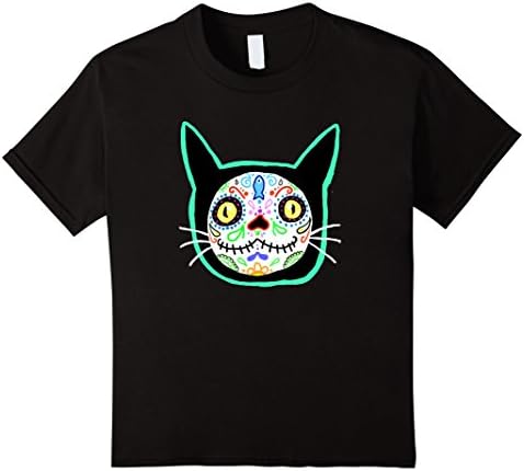 Kids Sugar Skull Kitty Cat Tee Shirt 8 Black