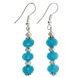 Handmade Blue Chalcedony Dangle Earrings With Faceted Silver Beads