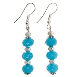 EXP Handmade Blue Chalcedony Dangle Earrings With Faceted Silver Beads