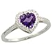 14 Karat Weissgold Damen Herz Steinen Ring, mit 0.74 Total Karat Herzschliff Amethyst Stein & Brilliantschliff Diamanten, (8mm) breit