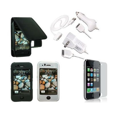 Premium Essential Accessories Bundle for iPhone 3G/ iPhone 3GS: Black Leather Case + Black Silicon Skin Case + Clear Silicon Skin Case + Travel Ac Home Charger + Auto Dc Car Charger + High Speed USB Data Cable + Transparent Screen Protector