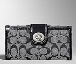 Coach Hamptons Turnlock Checkbook Wallet 41354 Black White
