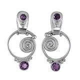 Sterling Silver Faceted Amethyst w/ Eternity Swirl Post Earrings by Sajen