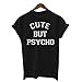 Women Lady Casual O Neck Letters Print Tshirt Black Top Tees (S)