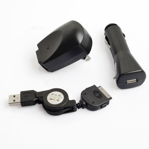 OKEBA USB Travel Kit with Car Charger, WALL CHARGER USB DATA SYNC Cable FOR APPLE IPOD TOUCH 4TH GENERATION CLASSIC NANO IPHONE 2G 3G 3GS 4