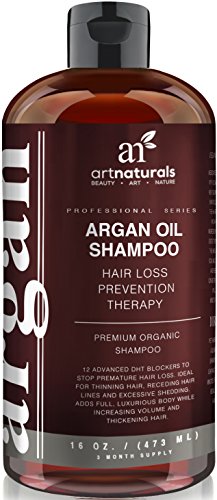 Art Naturals Organic Argan Oil Hair Loss Prevention Shampoo 16 Oz - Sulfate Free -Best Treatment for Premature Hair Loss, Thinning & First Signs of Balding for Men & Women- With Biotin 3 Months Supply