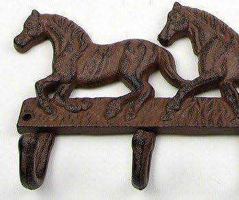 Cast Iron 5 Hook Wall Mounted Coat and Hat Hanger -  Horse Theme