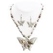 Tri Tone Butterfly Necklace Earrings Set Fashion Jewelry