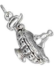 Sterling Silver Three Dimensional Genie Lamp Charm with Movable Lid