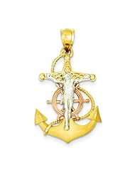 14K Tri Color Gold Mariners Cross Pendant Charm Jewelry