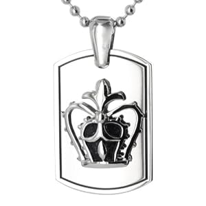 Polished Stainless Steel Crown Dog Tag on a 24 Inch Chain