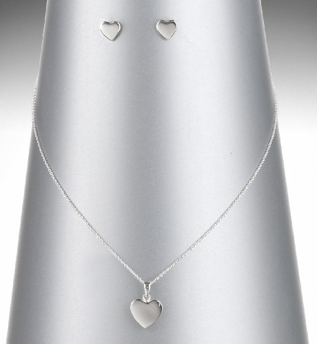 Sterling Silver Heart Necklace and Earrings Set