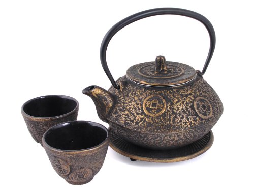 Ancient Coin Cast Iron Tea Set Gold #ts11-06go Ancient Coin Cast Iron Tea Set Gold #ts11-06go