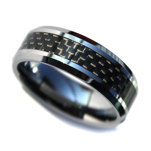 Best Price Blue Chip Unlimited - Unique 8mm Tungsten Black Carbon Fiber Rings Wedding Bands Designer Fashion Engagement Rings Size 8.5