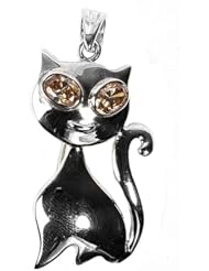 Sterling Silver Brooches Cat Champagne CZ Brooche