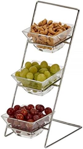 4 Piece Serving Set 13.5" H, Includes 3 Glass Dishes &amp; Rack