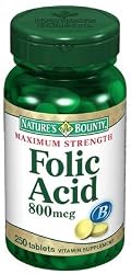 Nature's Bounty, Folic Acid, Maximum Strength, 800 mcg, Tablets 250 tablets