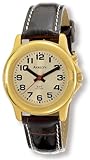 Avalon Mens EZC Low Vision One Button Talking Watch, Gold-Tone w/ Leather Strap # 2606-1B