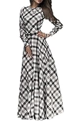 Sexy Long Sleeves Summer Full Length Plaid Print Polyester Evening Dress/Party Dress/Maxi Dress 