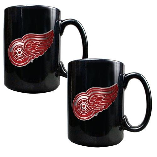 NHL Detroit Red Wings Two Piece Black Ceramic Mug Set - Primary Logo
