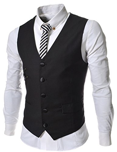(TLV2) TheLees Slim Double Zipper Waist Coat Vest BLACK US M(Tag size XL)