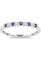 1/4CT Blue Sapphire & Diamond Wedding Ring 10K White Gold