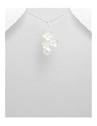 Flower Fresh Water Pearls Pendant Necklace In 92.5 Sterling Silver