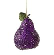 Sugared Fruit Decorative Purple Glittered & Beaded Pear Christmas Ornament 5"