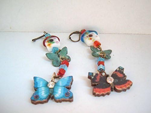Butterflies pair of Earring Danglers red and blue garden inspired