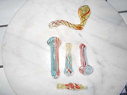 Hand Blown Teal &amp; Orange 4 1/2" Glass Incense Burner Set Of 5