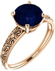 10K Rose Gold 8.00mm Round Cut Chatham Created Sapphire Ring -- LIFETIME WARRANTY