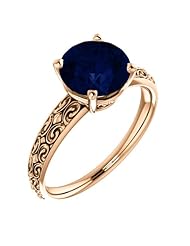 14K Rose Gold 8.00mm Round Cut Chatham Created Sapphire Ring -- LIFETIME WARRANTY